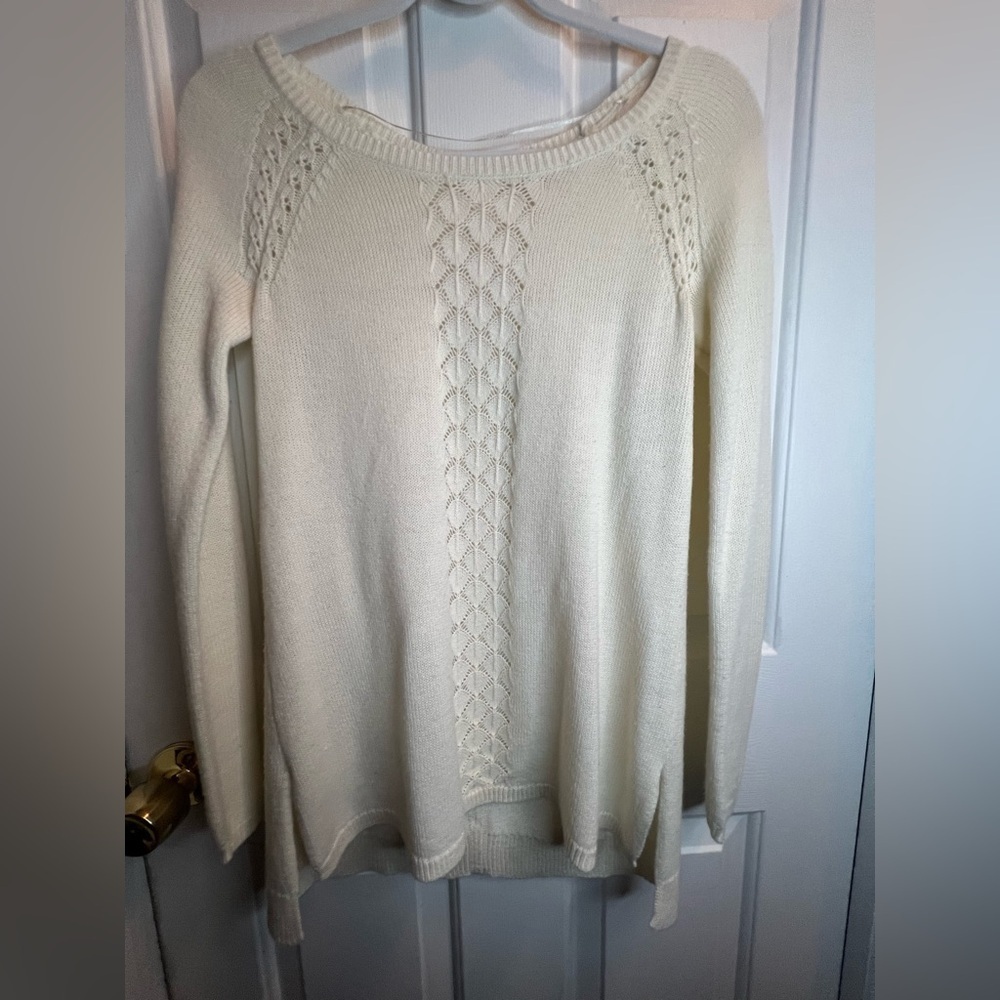 Candie's Cream Crew Neck Sweater with Cable Knit Design